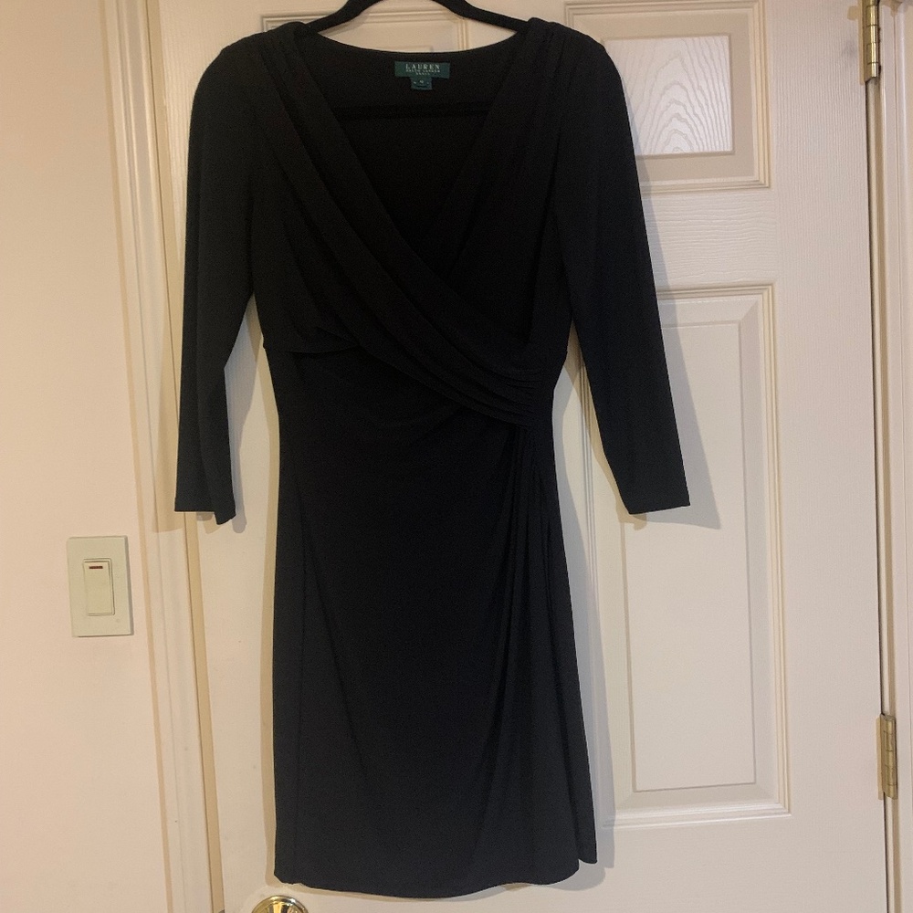 Lauren Ralph Lauren Black Faux Wrap Knit Dress sz 10